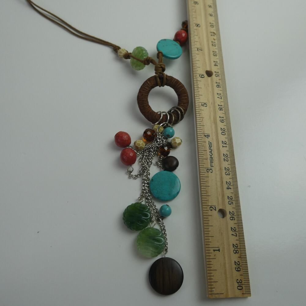 Dangle Statement Dangle Beaded Genuine Stone Cord… - image 6